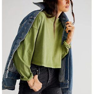 Free People Green Cropped Long Sleeve Shirt Women's Size XL